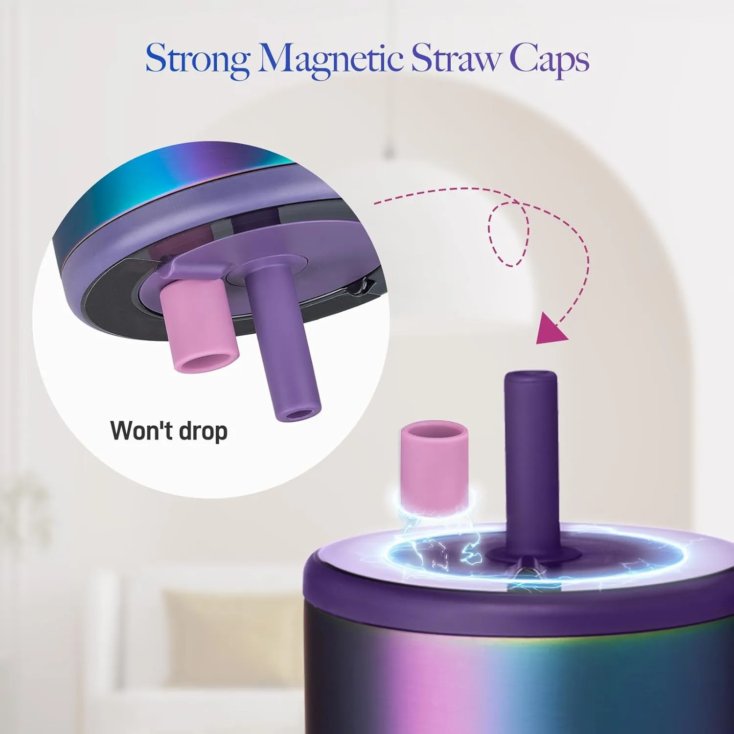 2 Pack Magnetic Straw Caps Compatible with BrMate All Era and Resa Tumblers, Silicone Straw Caps Toppers Compatible with Brumate Accessories, Covers Protectors BPA Free (Purple)