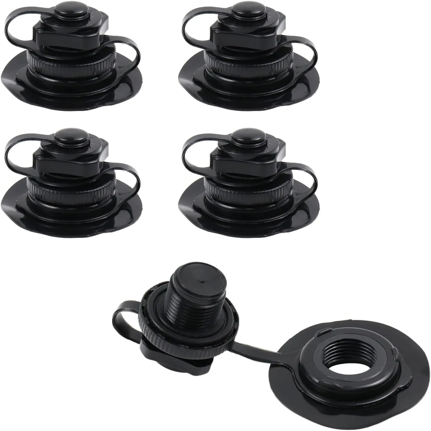 5 Pcs Air Valve Inflatable Boat Spiral Air Plugs Air Mattress Plugs Boston Valve for Rubber Dinghy Raft Kayak Pool Boat Airbeds- Black