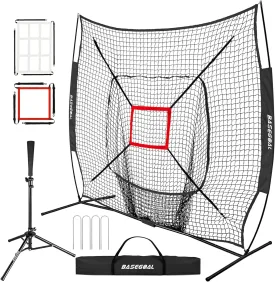 7'7' Baseball Softball Practice Net,Baseball Backstop,with Batting Tee,for Hitting Pitching Batting Catching with Bow Frame,Bonus Strike Zone