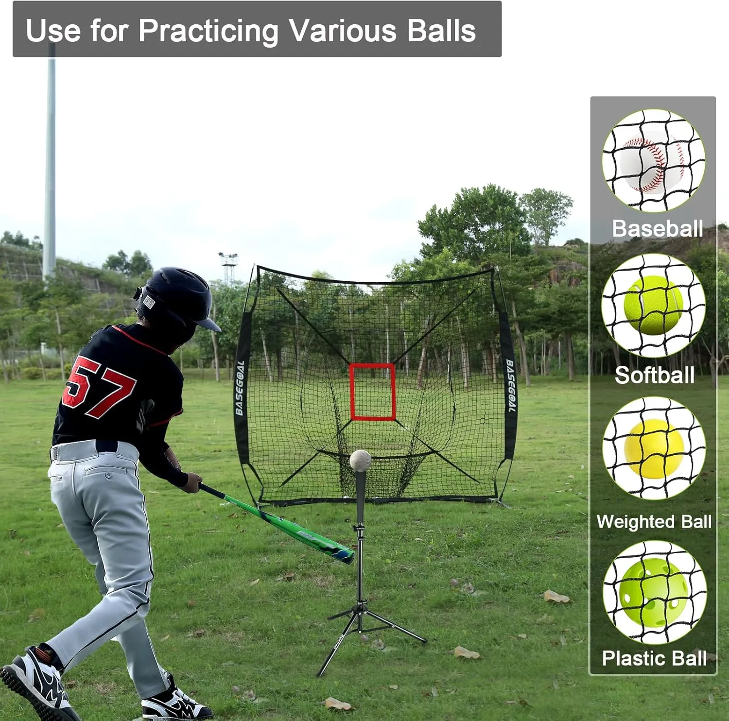 7'7' Baseball Softball Practice Net,Baseball Backstop,with Batting Tee,for Hitting Pitching Batting Catching with Bow Frame,Bonus Strike Zone