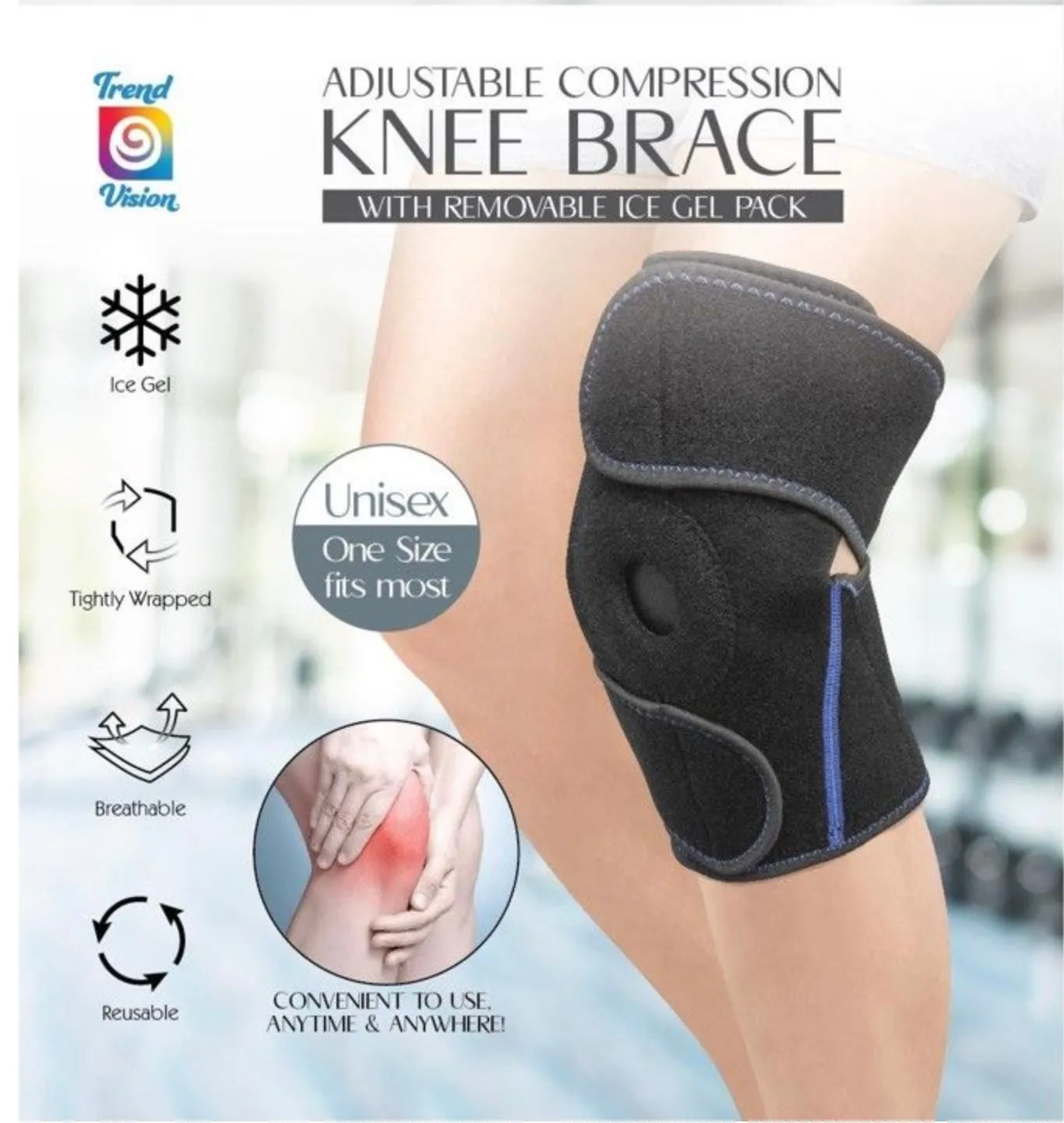 Adjustable Compression Knee Brace with Removable Ice Gel Pack