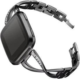 bayite Stainless Steel Bands Compatible with Fitbit Versa/Fitbit Versa Lite & SE/Fitbit Versa 2, Women Bling Replacement Bracelet with Rhinestones Diamond X-Link Accessories
