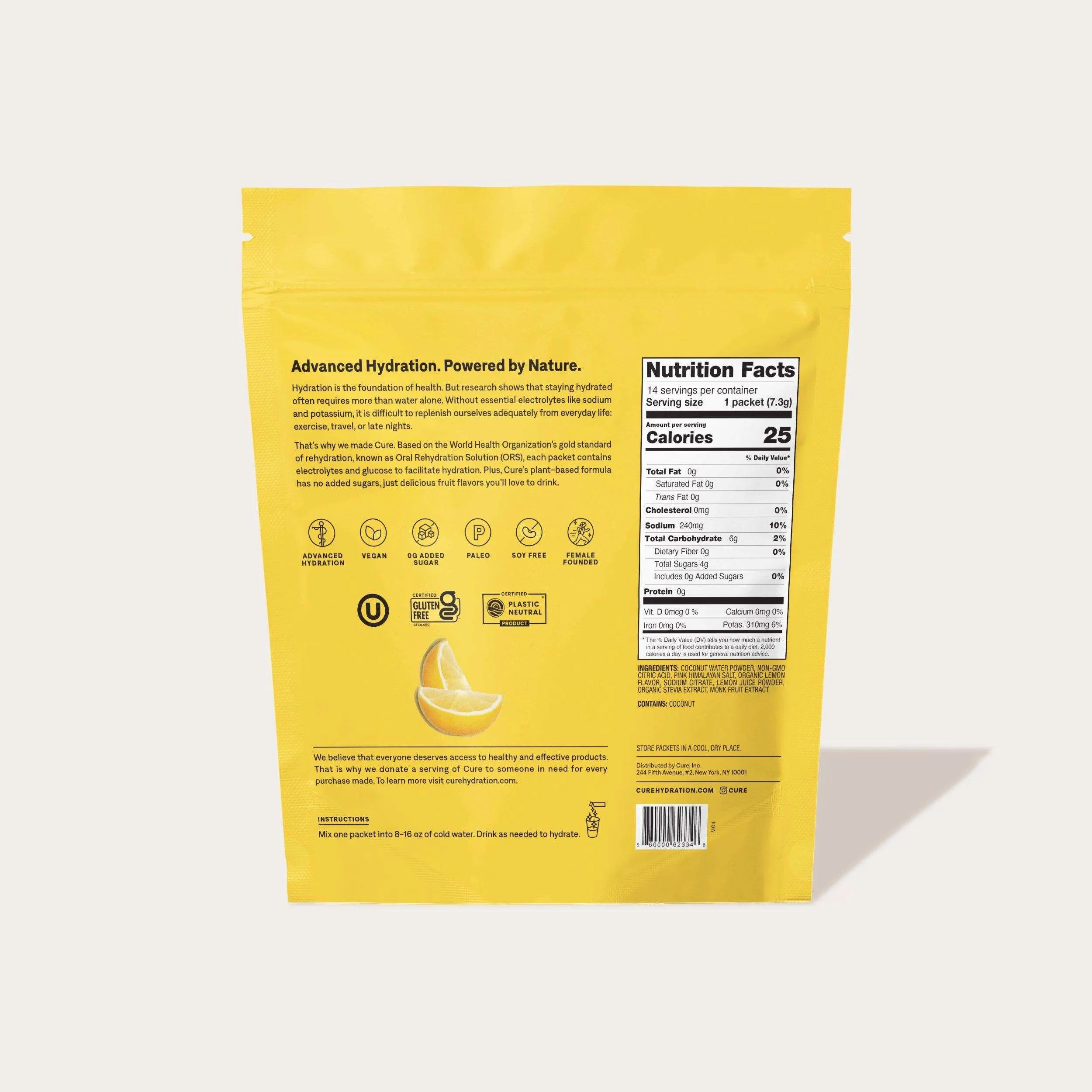 Cure Hydrating Electrolyte Drink Mix - Lemonade