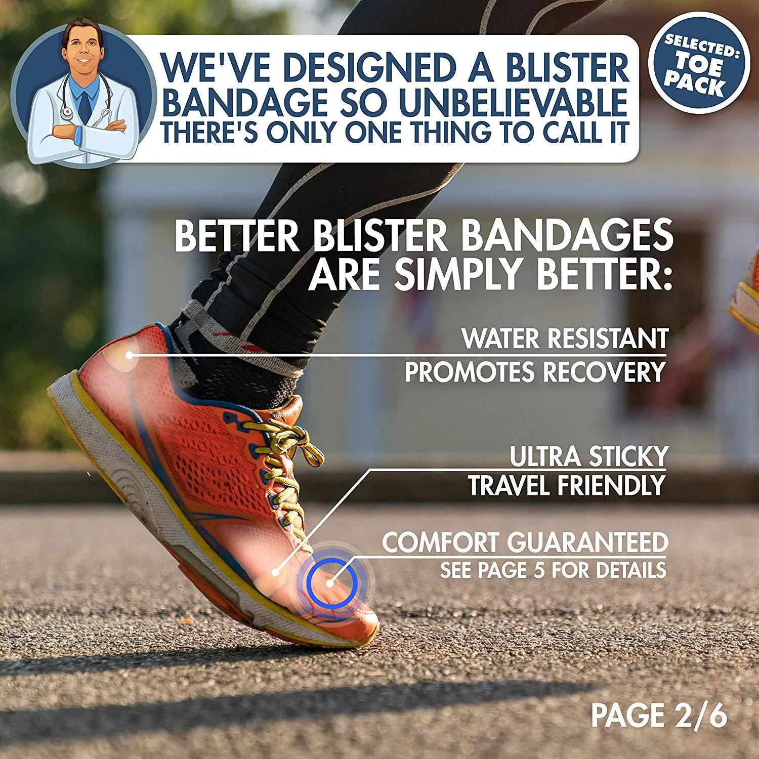 Dr. Frederick's Original Better Blister Bandages - 10 ct Toe Pack  -- for Rapid Blister Prevention & Recovery