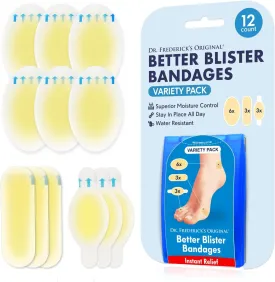 Dr. Frederick's Original Better Blister Bandages - Water Resistant - 25% More Cushioning - Hydrocolloid Bandages for Foot, Toe, & Heel - Blister Pads for Prevention & Recovery
