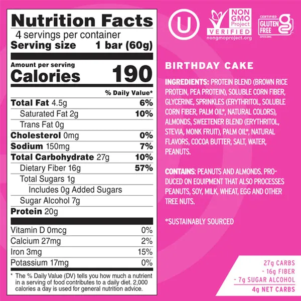 D's Naturals No Cow Protein Bar 4pk