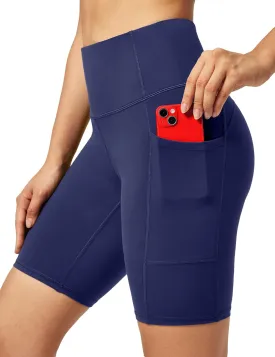 Ewedoos Biker Shorts Women Tummy Control Workout Shorts with 3 Pockets High Waisted Compression Gym Running Yoga Shorts Women