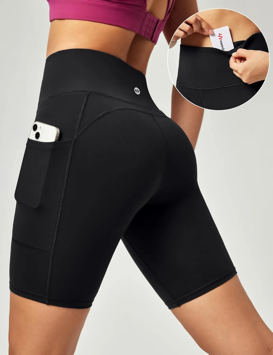 Ewedoos Biker Shorts Women Tummy Control Workout Shorts with 3 Pockets High Waisted Compression Gym Running Yoga Shorts Women