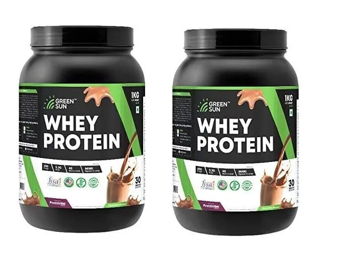 Green Sun Whey Protein Powder 1Kg | Tasty Chocolate | Sugar Free | Low Carb | Pure | Gold Standard | Digestive Enzymes | Enriched with BCAA |Certified GMP