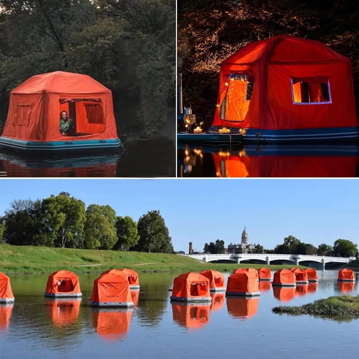 Inflatable Floating Tent Easy Set Up Camping Tent Fishing Raft Boat for Pool Lake Calm Waters