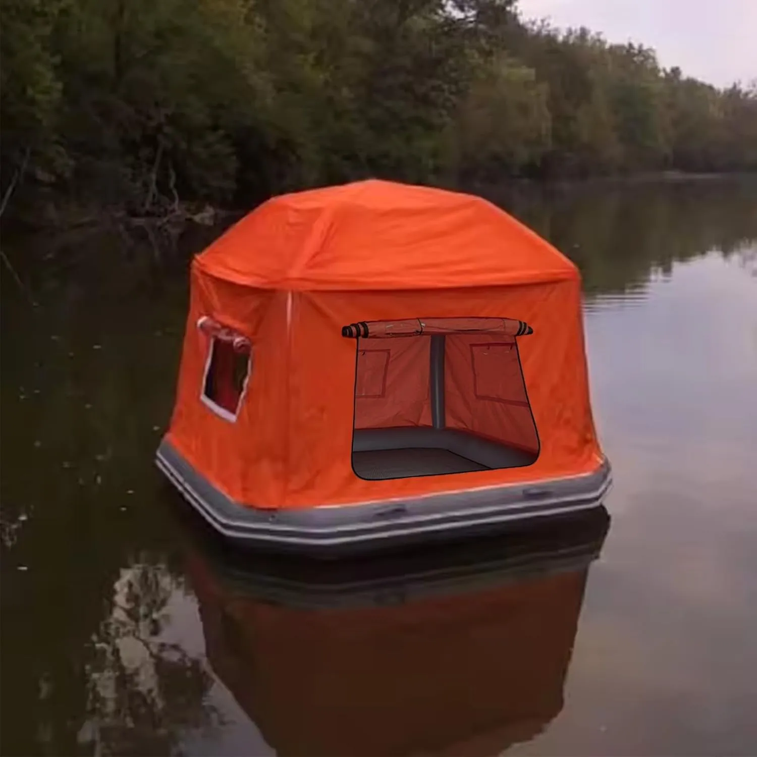 Inflatable Floating Tent Easy Set Up Camping Tent Fishing Raft Boat for Pool Lake Calm Waters