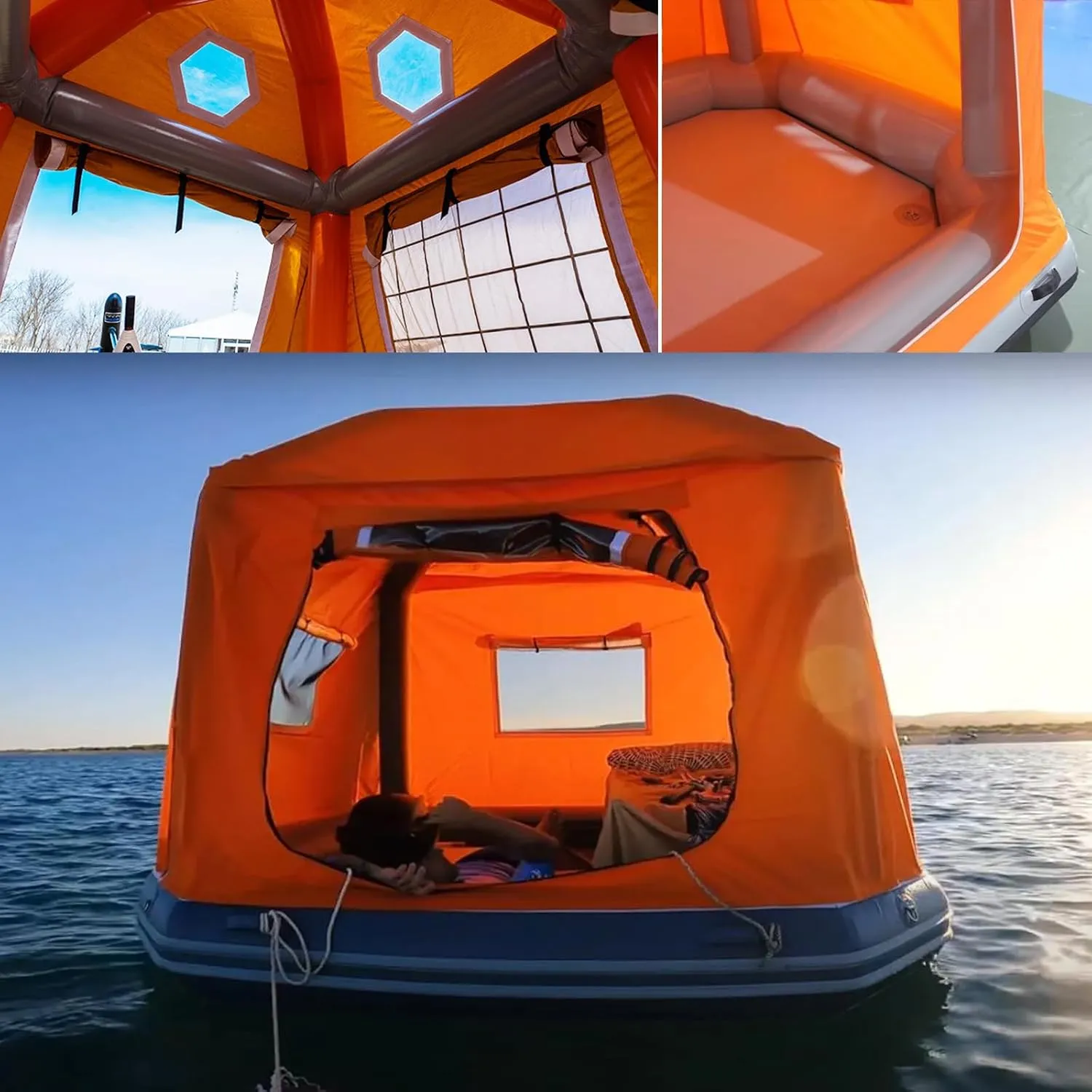 Inflatable Floating Tent Easy Set Up Camping Tent Fishing Raft Boat for Pool Lake Calm Waters