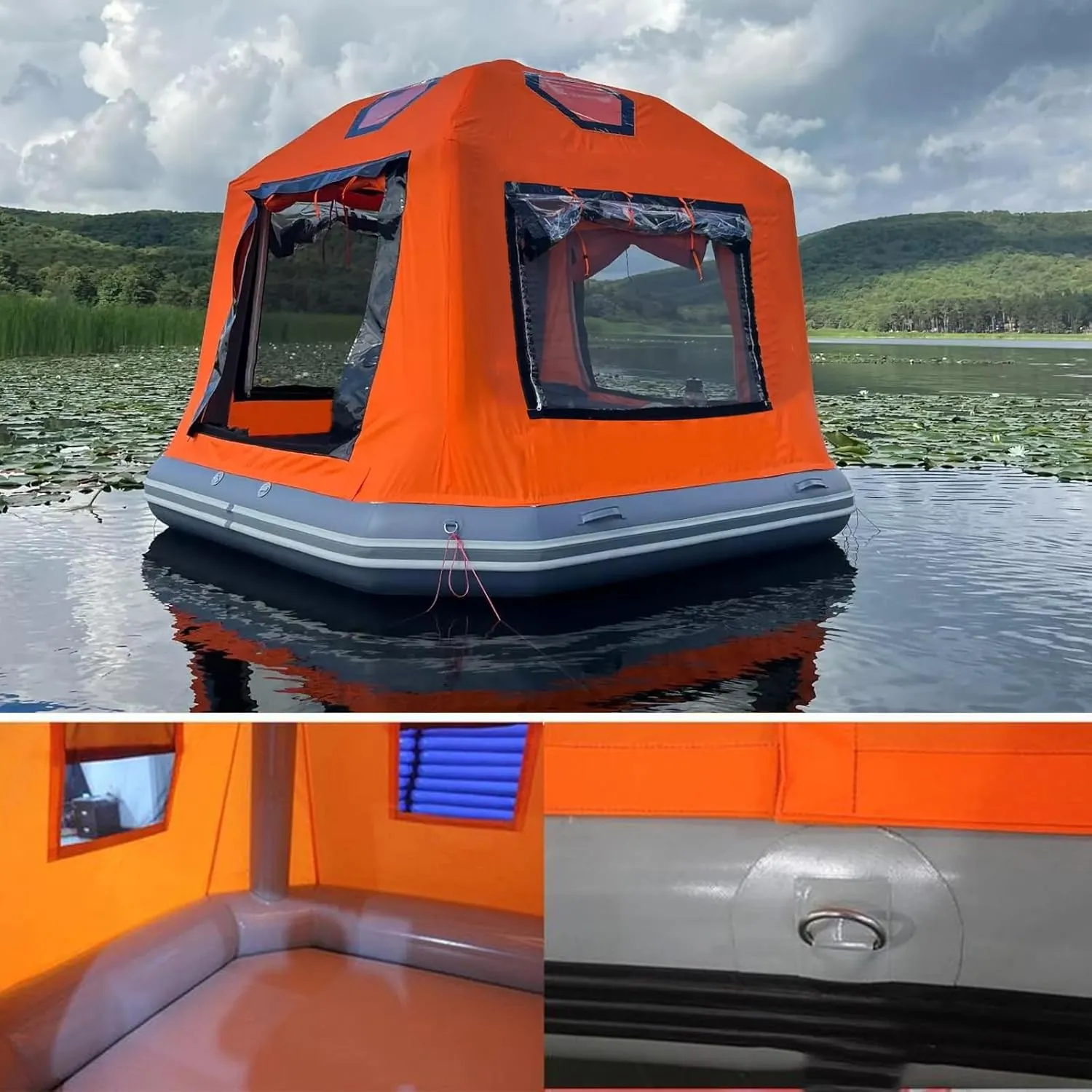 Inflatable Floating Tent Easy Set Up Camping Tent Fishing Raft Boat for Pool Lake Calm Waters