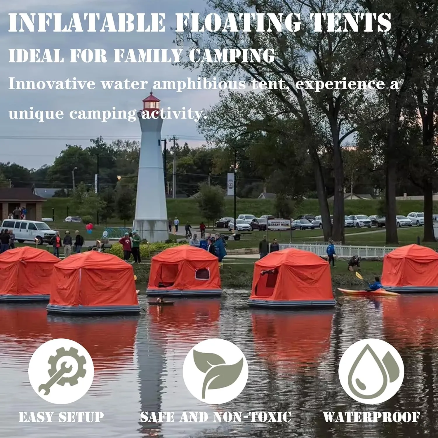 Inflatable Floating Tent Easy Set Up Camping Tent Fishing Raft Boat for Pool Lake Calm Waters