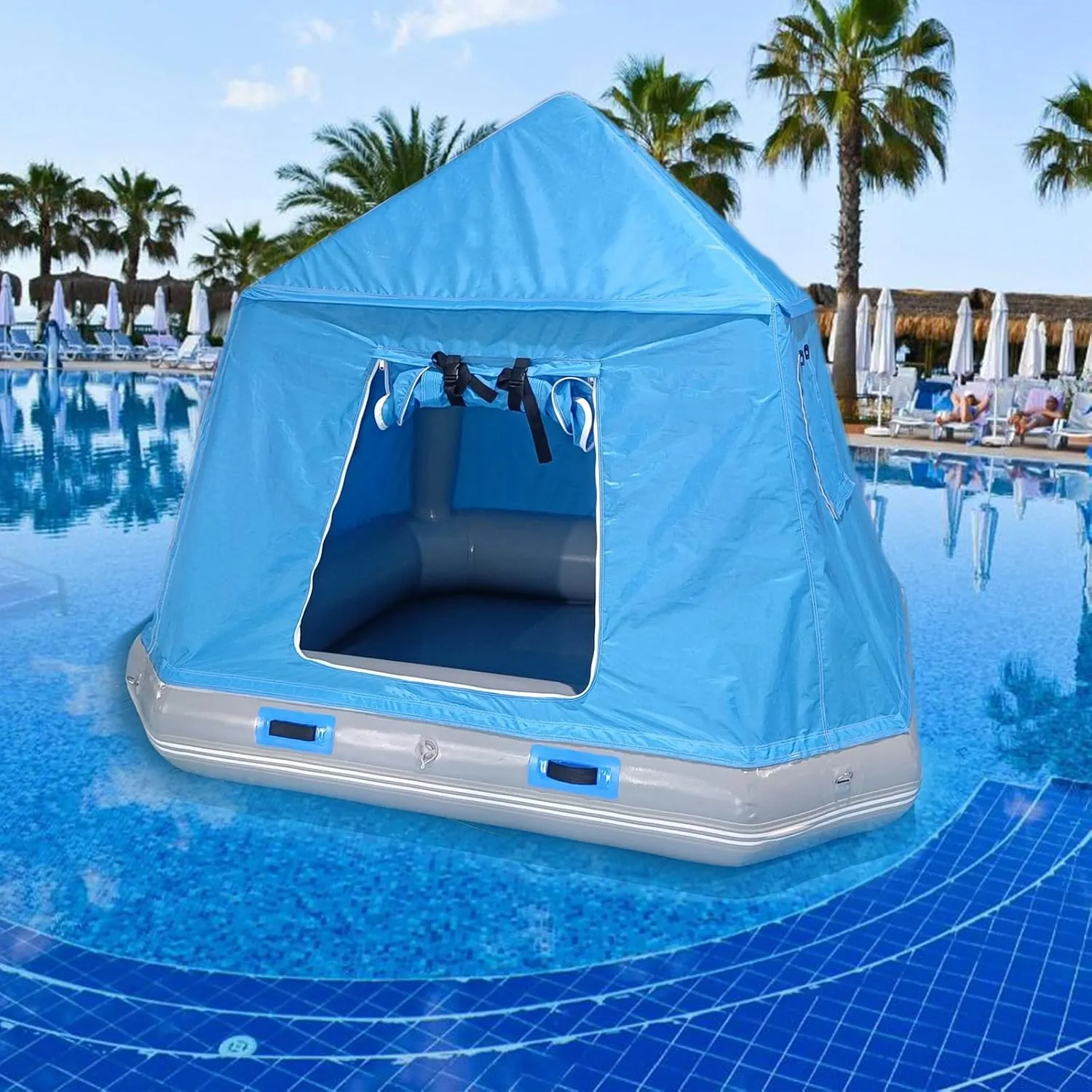 Inflatable Floating Tent Family Camping Shoal Water Raft Tent Inflatable Fishing Boat