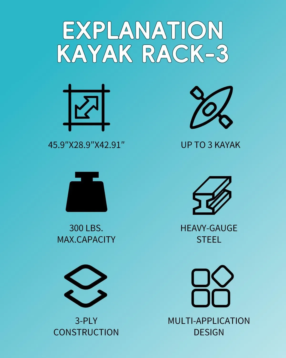 Kayak Storage Rack, Heavy Duty Adjustable Stand, Wide Anti-Tip Base, Sturdy Metal Frame for Indoor Outdoor Garage Storage, Space Saving Kayak Rack for Kayaks,Canoes,Surfboards,Paddleboards
