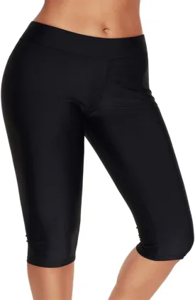 Lu's Chic Women's Long Swim Shorts Swimming Board Shorts High Waisted Tummy Control Capri Legging