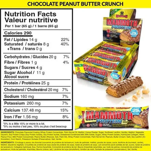 Mammoth Protein Bar, 25G Protein, Low Sugar, Low Carb, Gluten Free