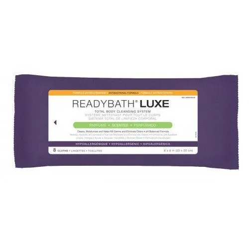 Medline ReadyBath LUXE Toatl Body Cleansing Heavyweight Washcloths: 8" x 8", Case of 24 Packs, 8 Wipes per Pack White