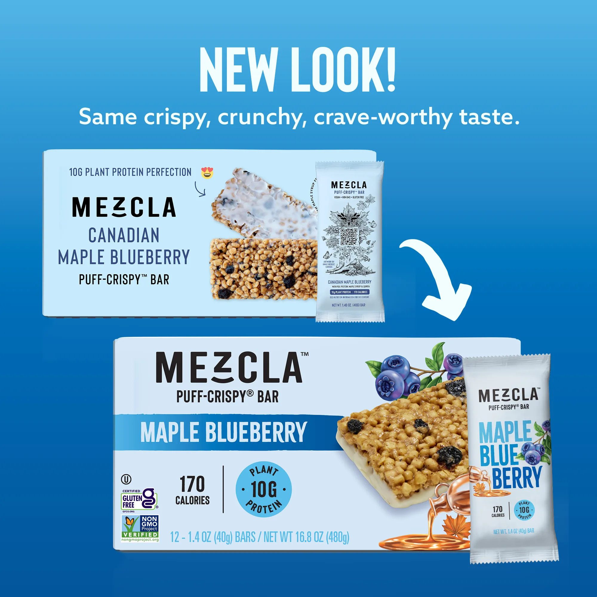 Mezcla Maple Blueberry Bars - 12 bars x 1.4 oz case