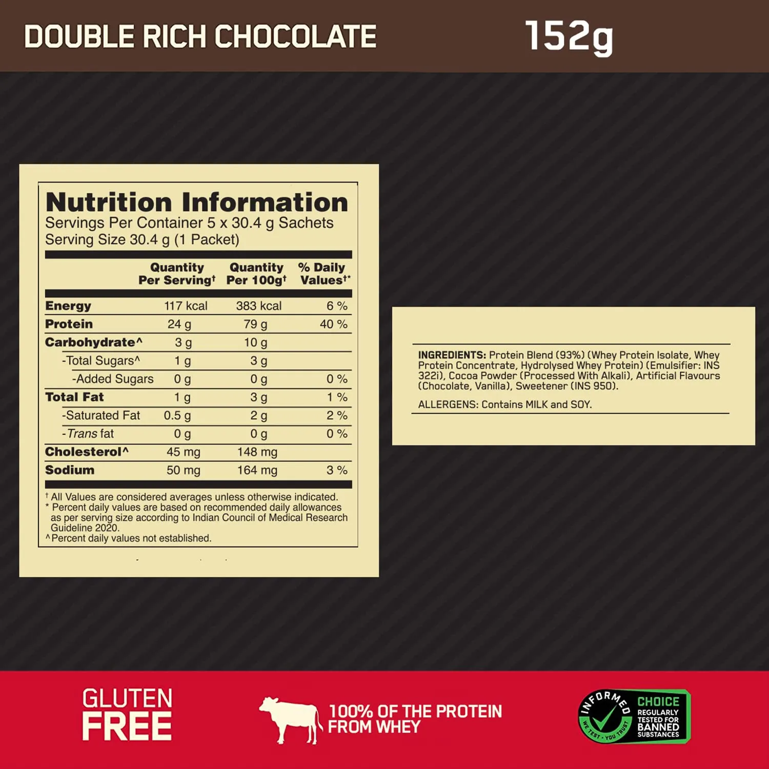 Optimum Nutrition Gold Standard 100% Whey Protein Powder 5 Sachet- (Double Rich Chocolate)