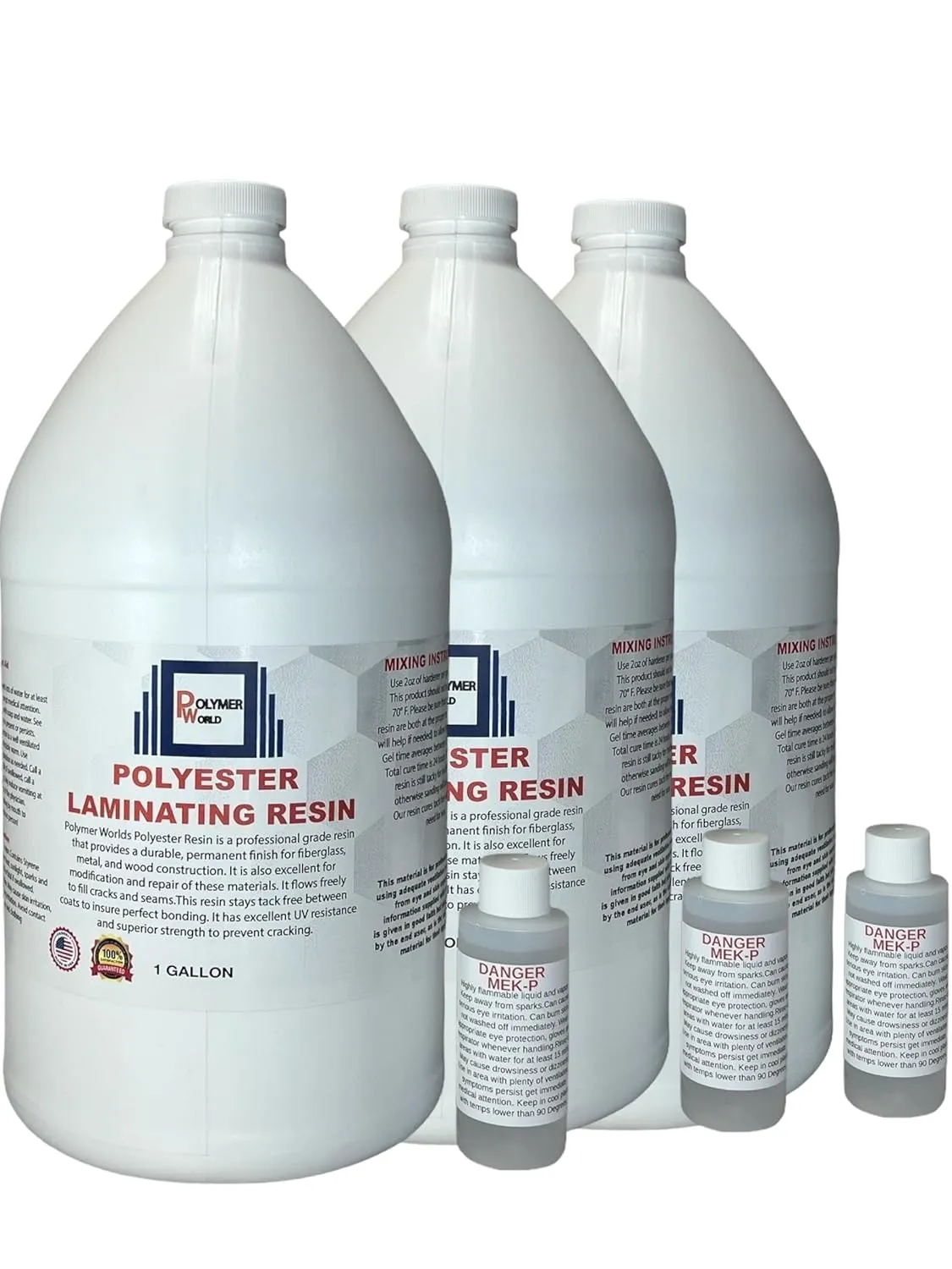 Polymer World- Polyester Resin 3 Gallon Kit with MEKP for Boats, Cars, Surfboard, RV, Pools,Canoes, Jetskis, Watercrafts (1, 3 Gallons)
