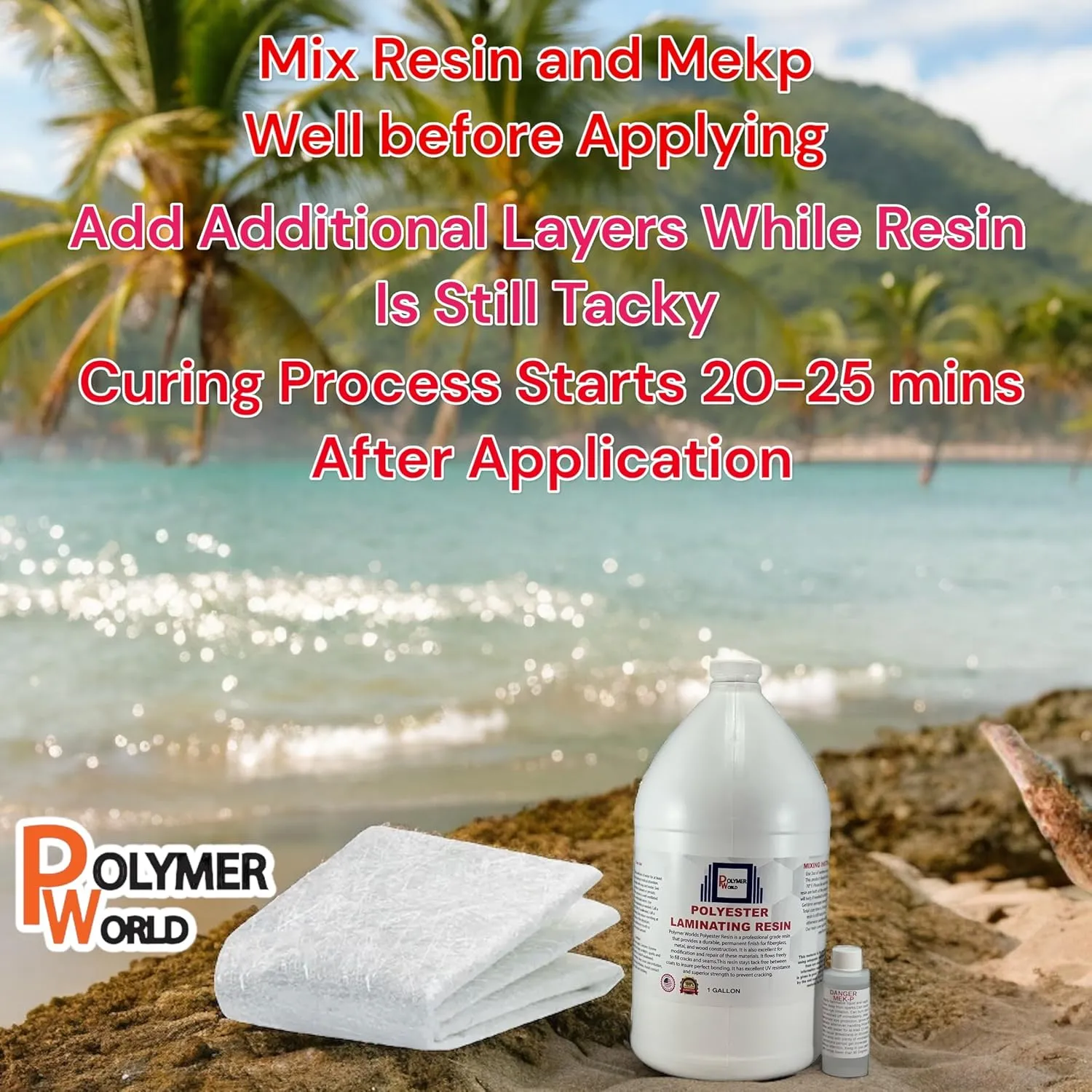 Polymer World- Polyester Resin 3 Gallon Kit with MEKP for Boats, Cars, Surfboard, RV, Pools,Canoes, Jetskis, Watercrafts (1, 3 Gallons)