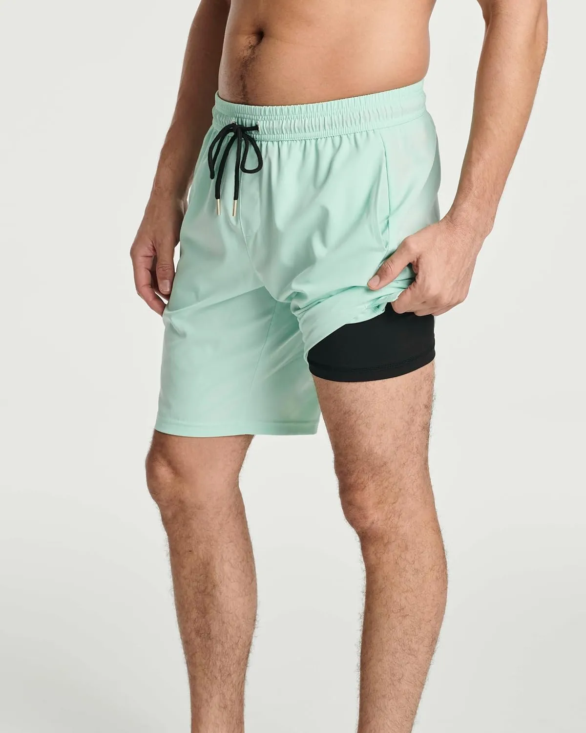 Real Essentials 3 Pack: Men's 9" Inch 2 in 1 Board Shorts with Compression Liner - Bathing Suit with Back Flap Pocket