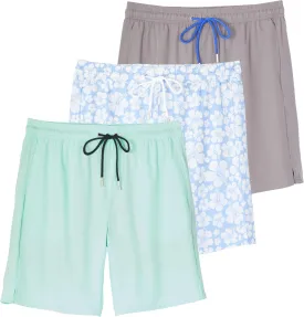 Real Essentials 3 Pack: Men's 9" Inch 2 in 1 Board Shorts with Compression Liner - Bathing Suit with Back Flap Pocket