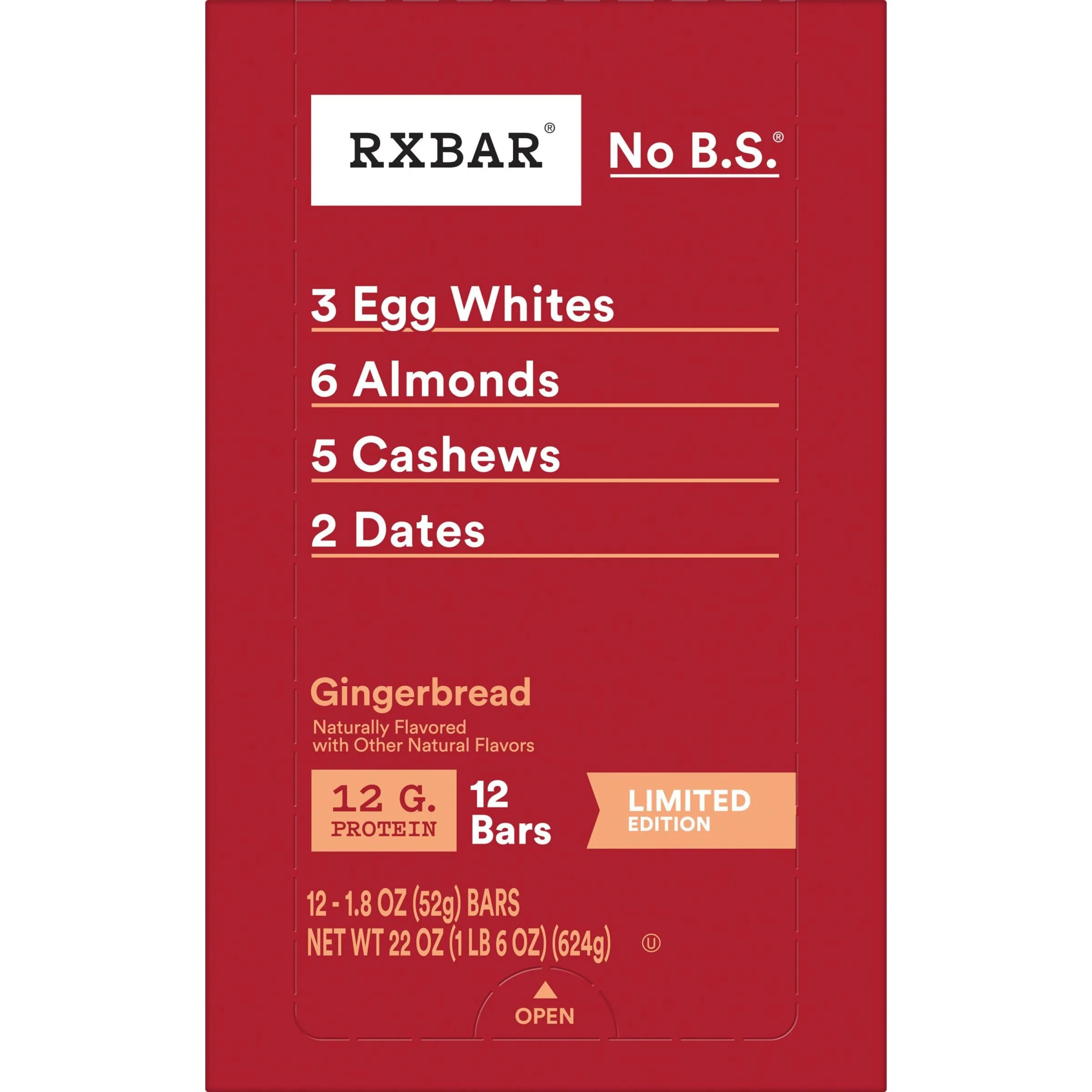 RXBAR Protein Bars, Protein Snack, Snack Bars, Gingerbread, 22oz Box (12 Bars)