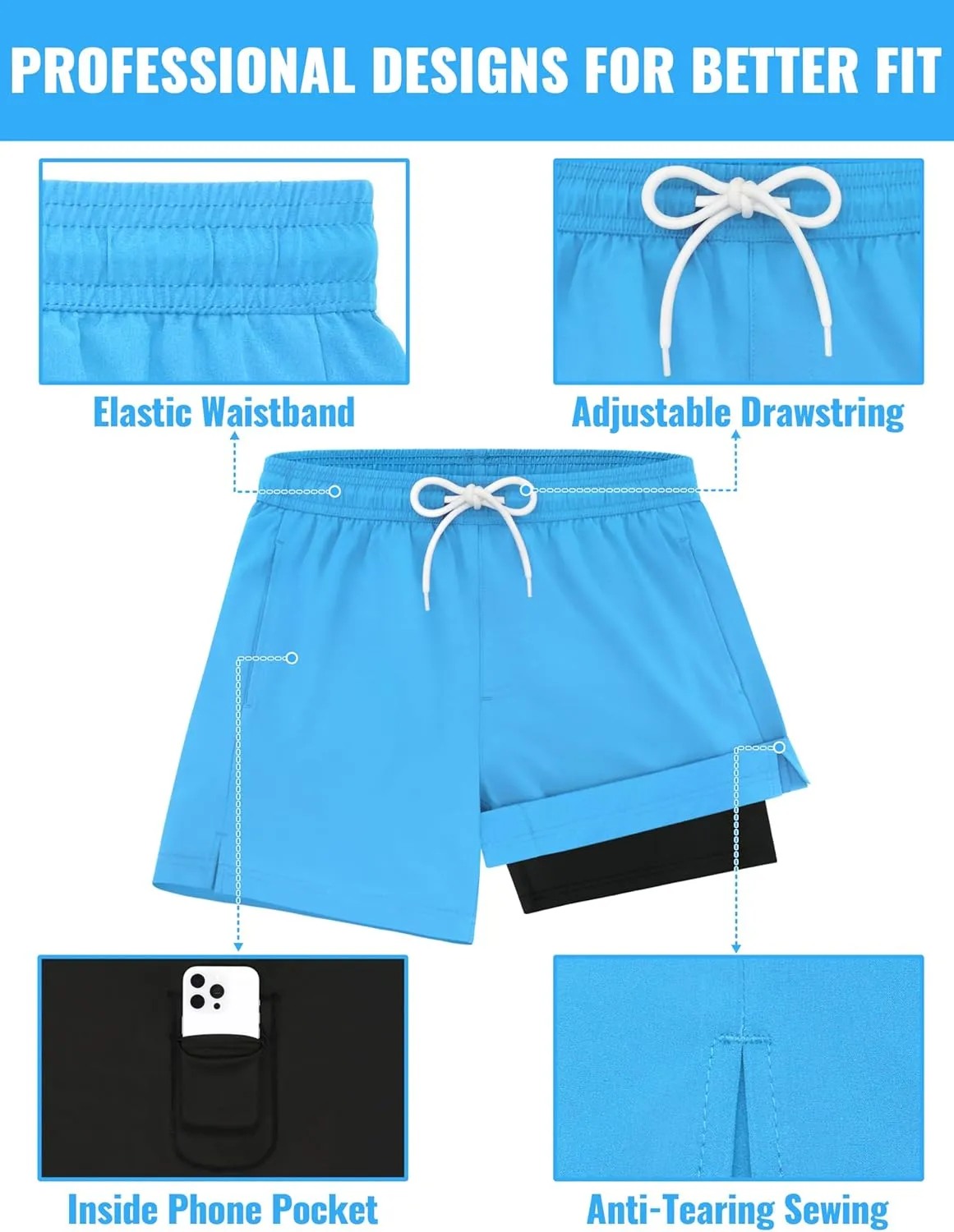 Sarfel Mens Swim Trunks 5 Inch Mens Bathing Suit with Compression Liner Men's Board Shorts Men's Swimwear Quick Dry Swimsuit