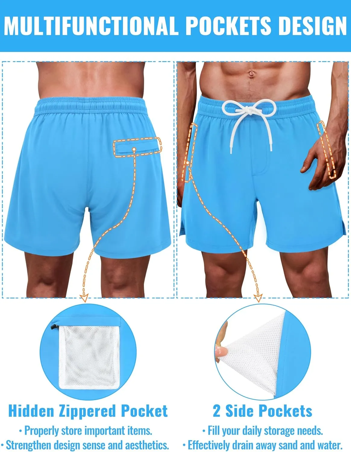 Sarfel Mens Swim Trunks 5 Inch Mens Bathing Suit with Compression Liner Men's Board Shorts Men's Swimwear Quick Dry Swimsuit