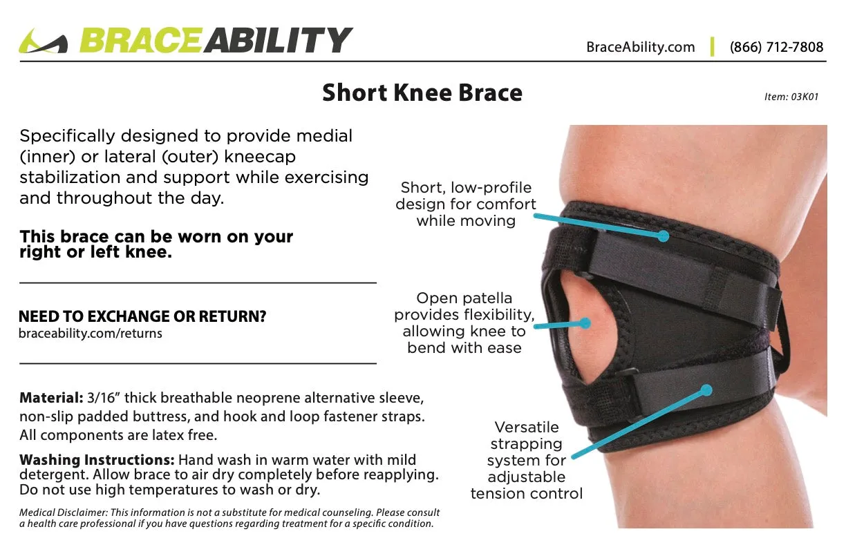 Short & Lightweight Patella Tracking Brace for Runner's Kneecap Pain, Dislocation & Subluxation