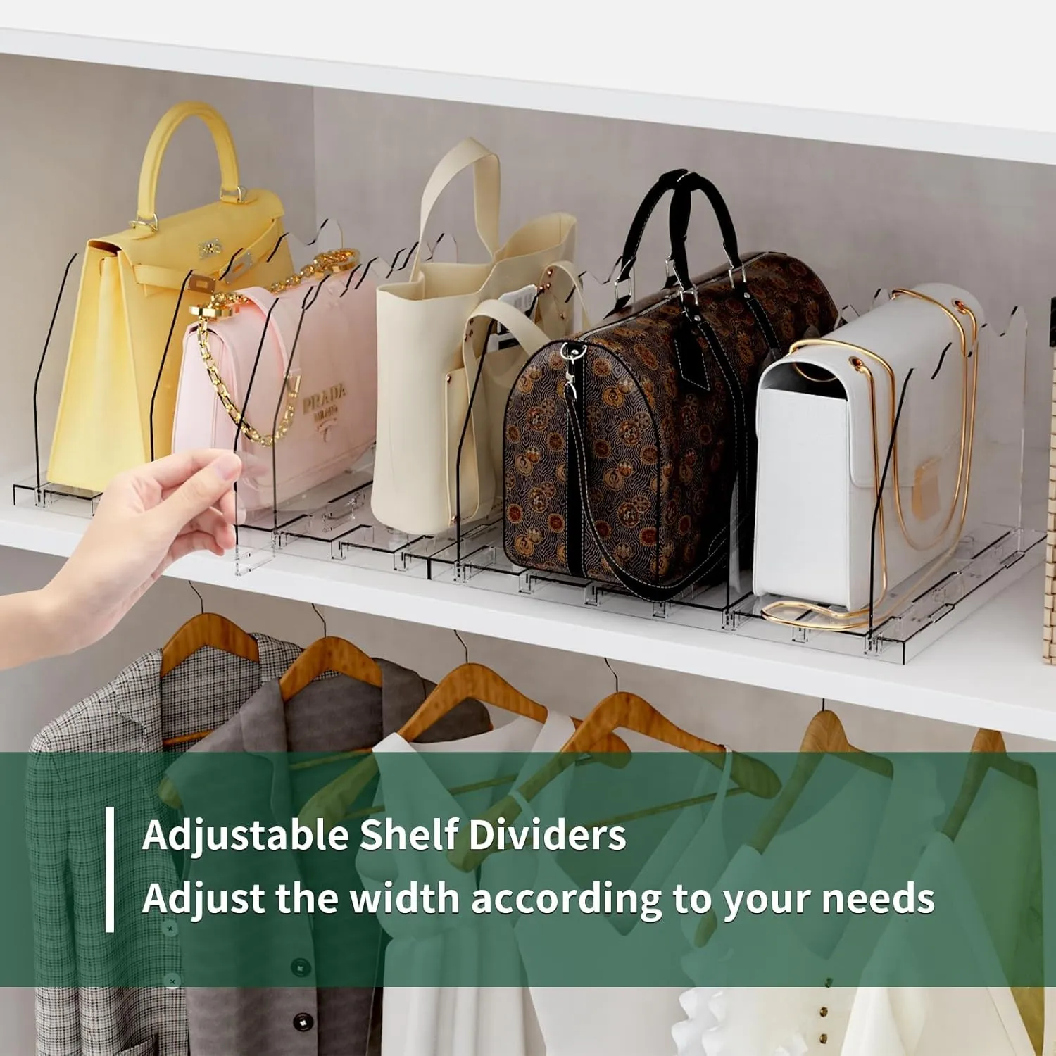 SPACEKEEPER Adjustable Shelf Divider for Closet, Clear Purse Organizers for Closet Acrylic Handbag Separators Storage Organizer Bookshelf Separator Dividers in Bedroom, Office