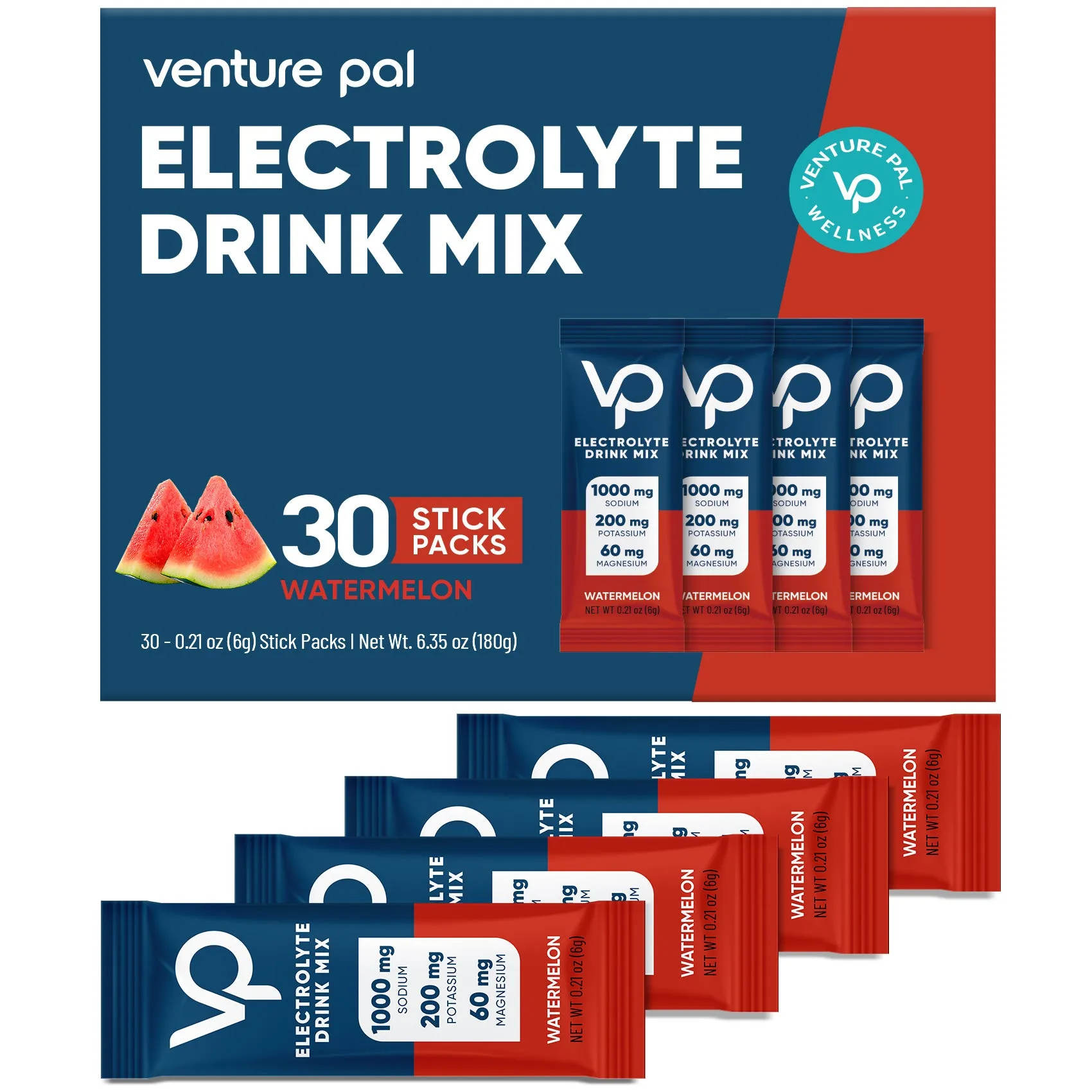 Venture Pal High Sodium Sugar Free Electrolytes Powder Packet -  Watermelon Salt - 30 Stick