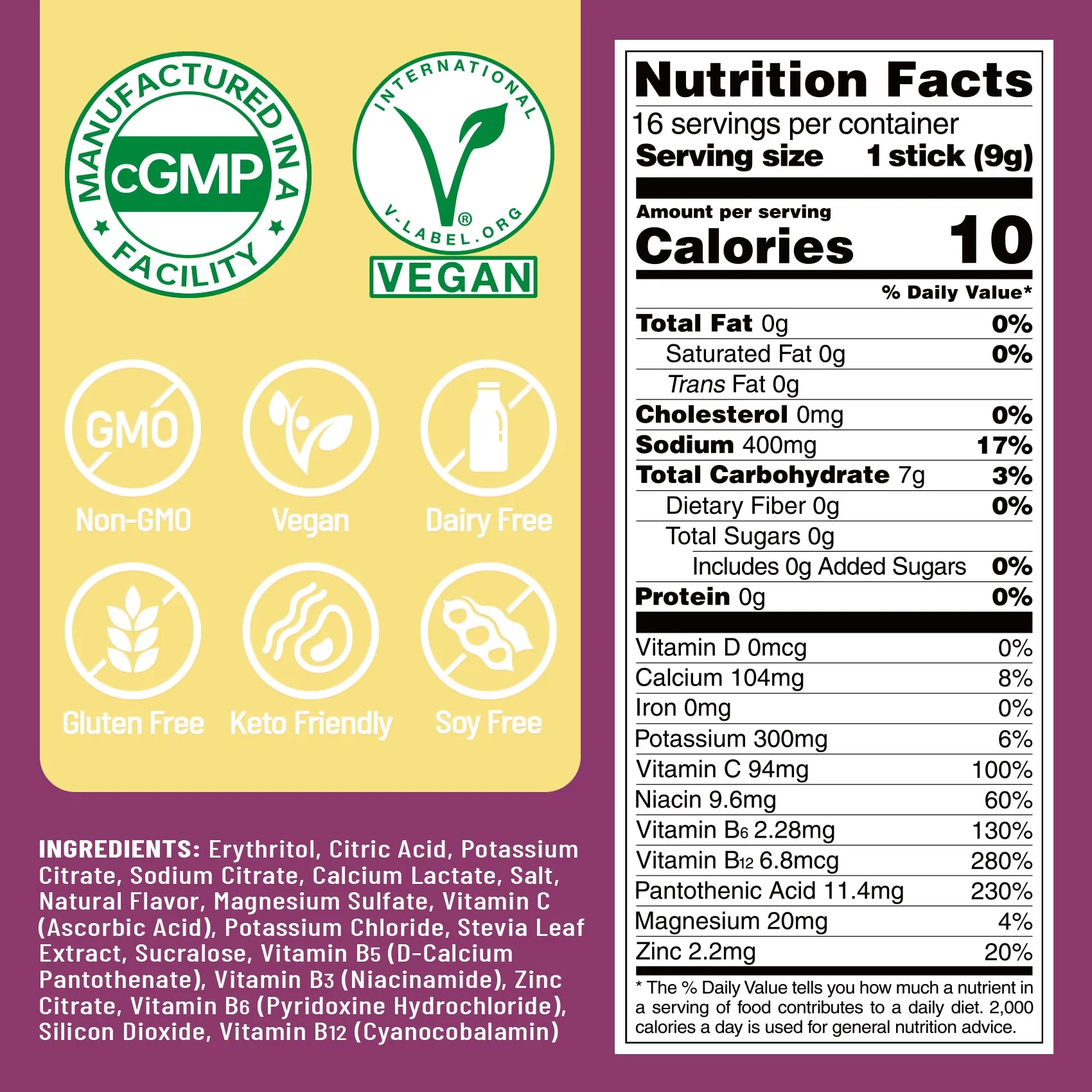 Venture Pal Sugar Free Electrolyte Powder Packets - Passion Fruit Flavor - 16 Sticks