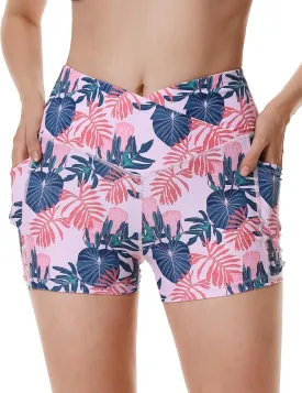 Womens 3/5" Swim Shorts High Waisted Board Shorts Bathing Suit Bottoms