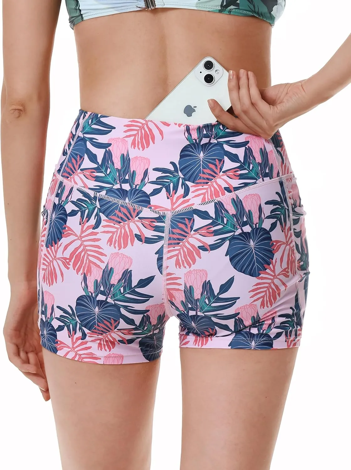 Womens 3/5" Swim Shorts High Waisted Board Shorts Bathing Suit Bottoms