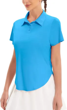 Women's Golf Polo Shirts UPF 50  Sun Protection 3-Button Short Sleeve Quick Dry Shirt Athletic Tennis Golf Tops