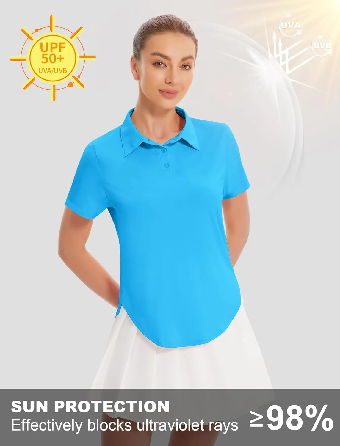 Women's Golf Polo Shirts UPF 50  Sun Protection 3-Button Short Sleeve Quick Dry Shirt Athletic Tennis Golf Tops