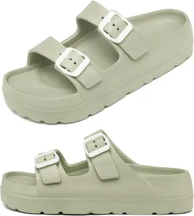 Womens Platform Sandals with Arch Support, Adjustable Buckle Beach Sandal Woman Comfort Lightweight Ultra Cushion EVA Slides
