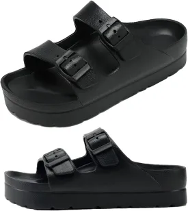 Womens Platform Sandals with Arch Support, Adjustable Buckle Beach Sandal Woman Comfort Lightweight Ultra Cushion EVA Slides