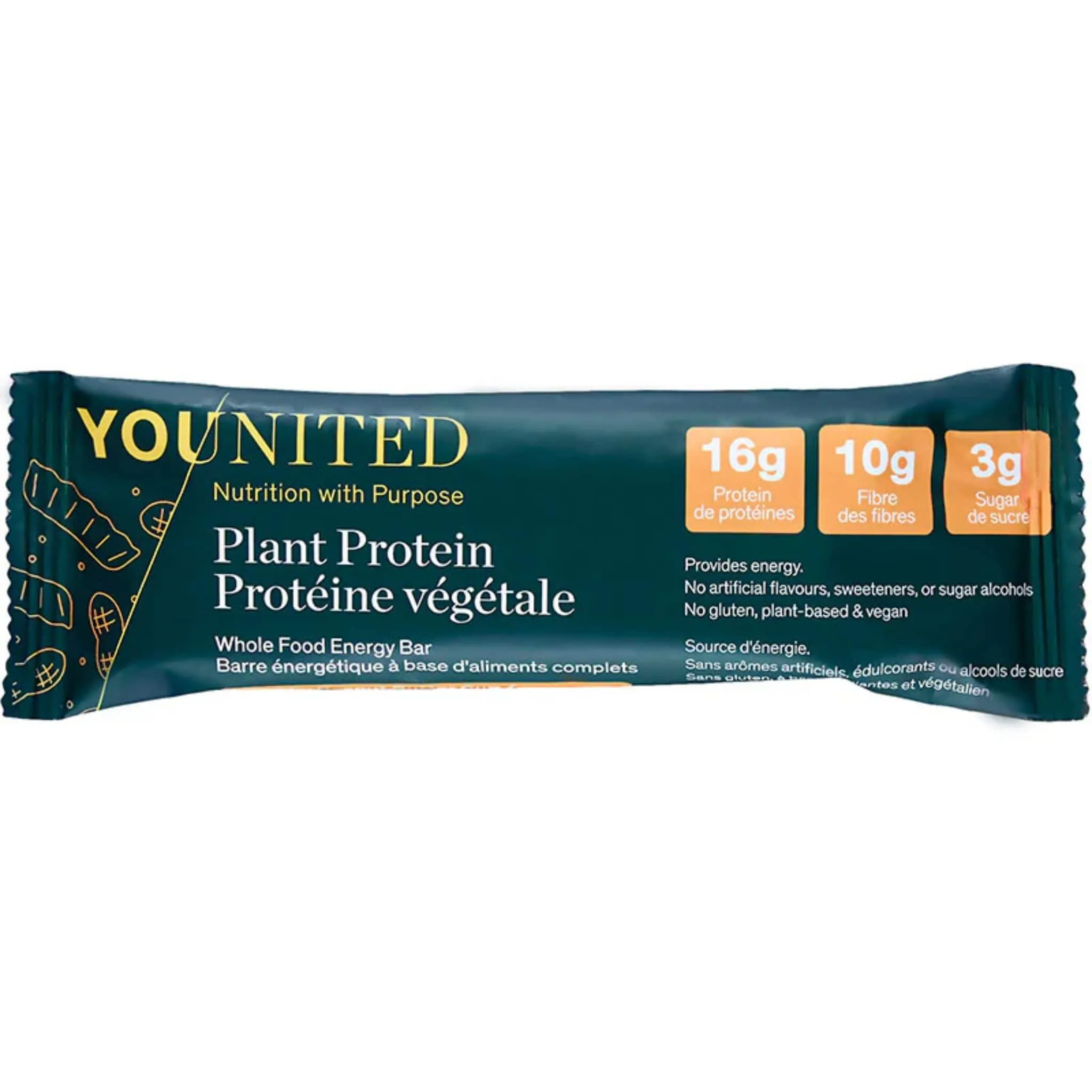 Younited Plant Protein Snack Bar, High Protein High Fibre Low Sugar Protein Bar, Box of 12 Bars
