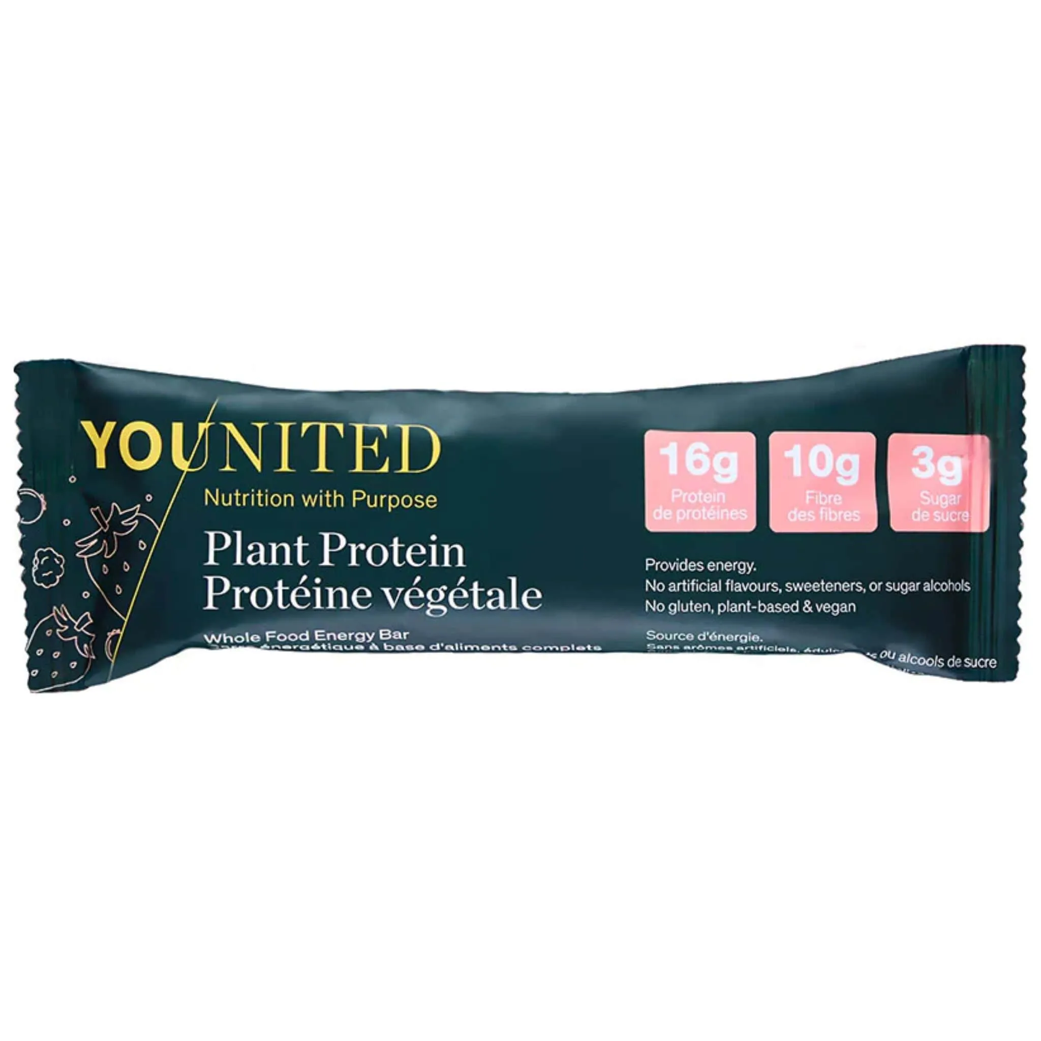 Younited Plant Protein Snack Bar, High Protein High Fibre Low Sugar Protein Bar, Box of 12 Bars