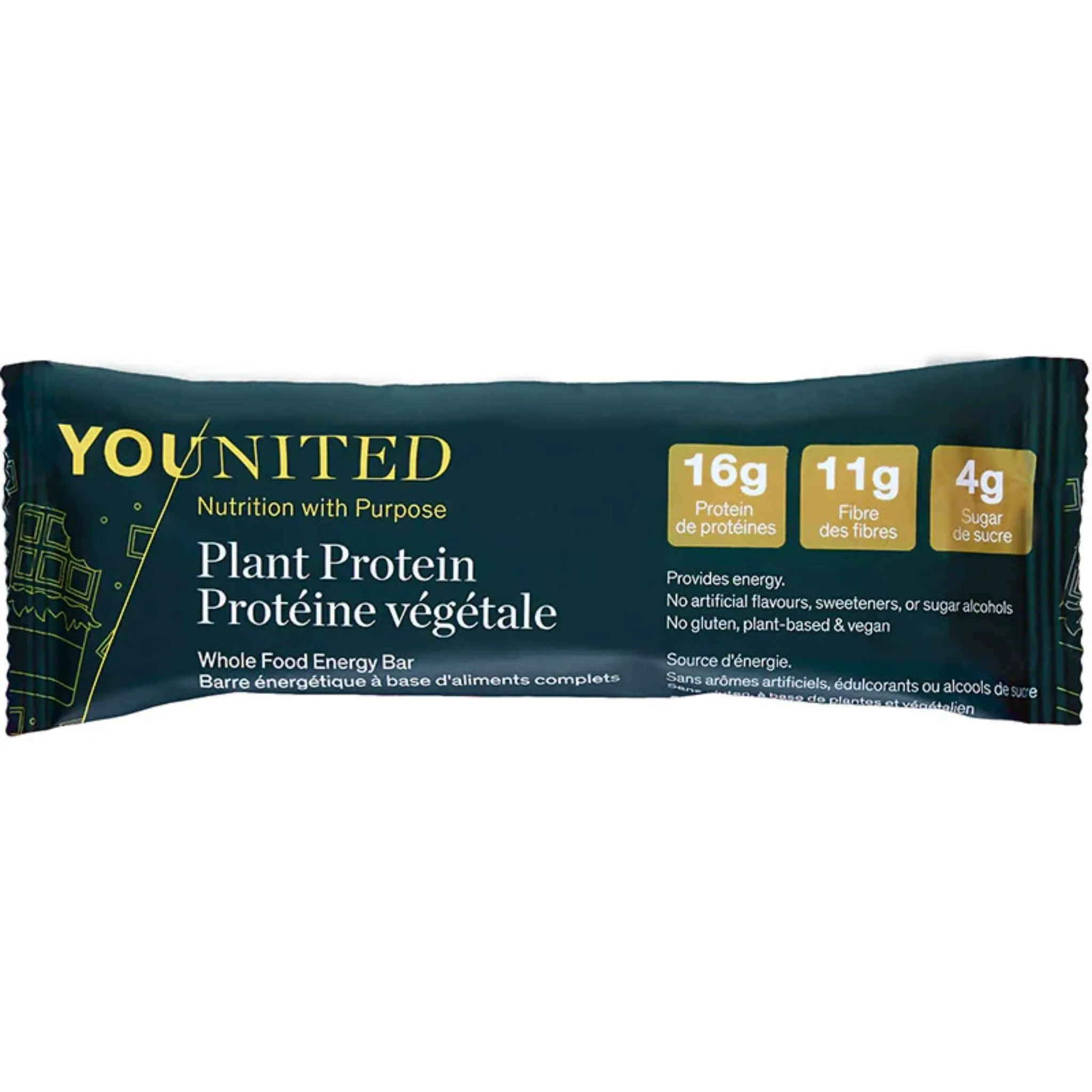 Younited Plant Protein Snack Bar, High Protein High Fibre Low Sugar Protein Bar, Box of 12 Bars